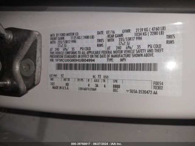 Photo 8 VIN: 1FMCU0G90HUB04994 - FORD ESCAPE 