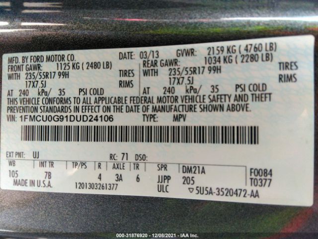 Photo 8 VIN: 1FMCU0G91DUD24106 - FORD ESCAPE 