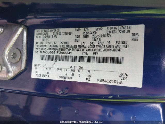 Photo 8 VIN: 1FMCU0G91FUA56841 - FORD ESCAPE 