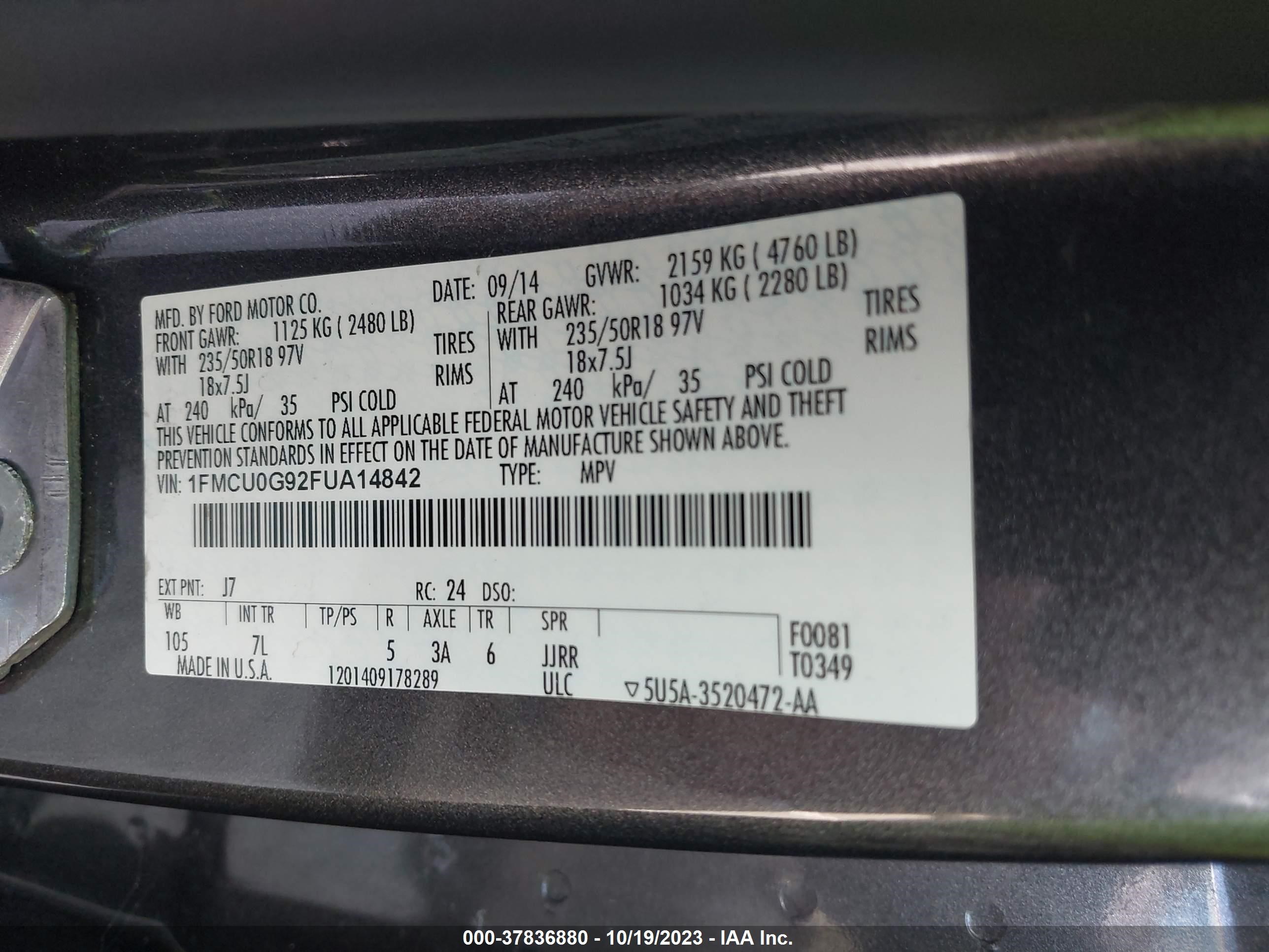 Photo 8 VIN: 1FMCU0G92FUA14842 - FORD ESCAPE 