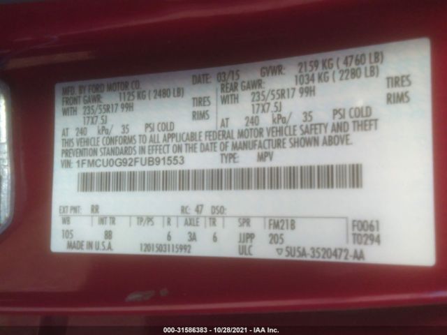 Photo 8 VIN: 1FMCU0G92FUB91553 - FORD ESCAPE 