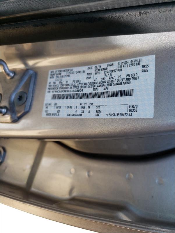 Photo 9 VIN: 1FMCU0G92HUA98809 - FORD ESCAPE 