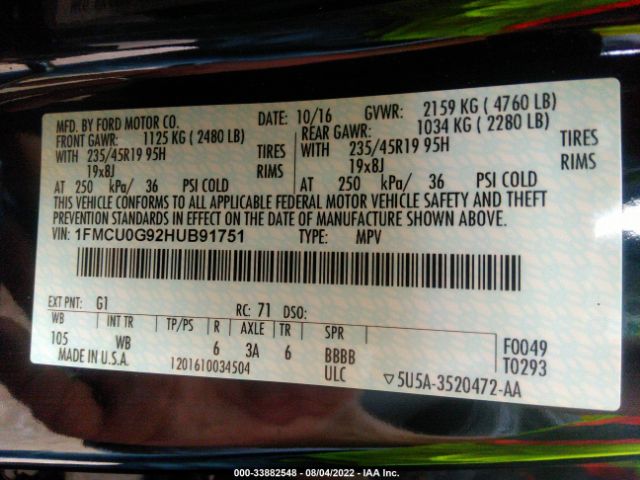 Photo 8 VIN: 1FMCU0G92HUB91751 - FORD ESCAPE 