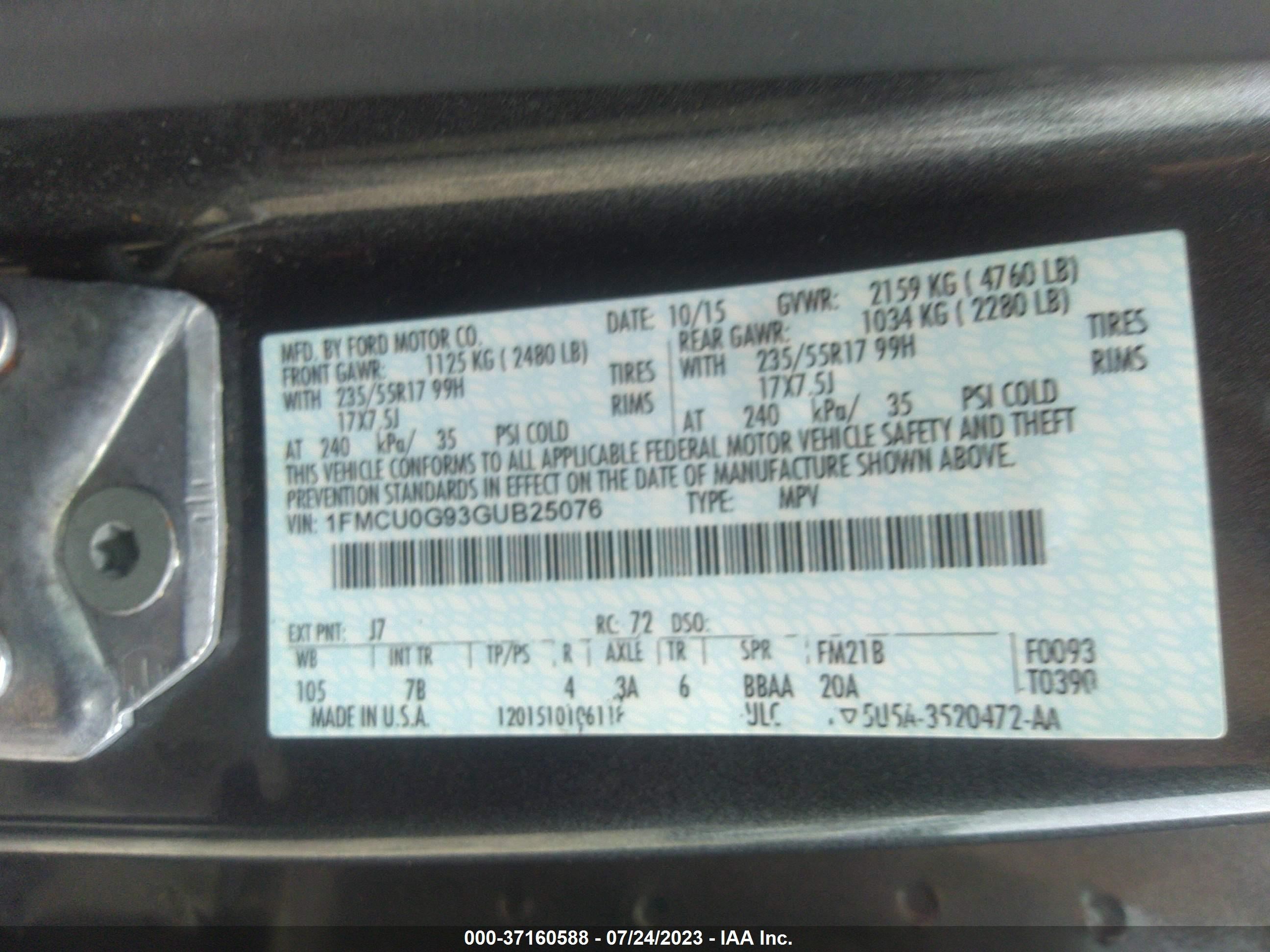 Photo 8 VIN: 1FMCU0G93GUB25076 - FORD ESCAPE 