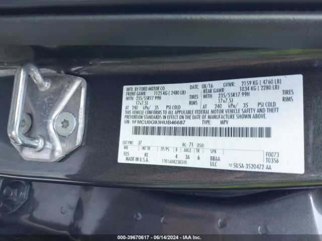 Photo 8 VIN: 1FMCU0G93HUB46687 - FORD ESCAPE 