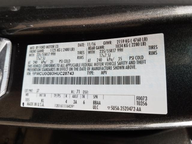 Photo 9 VIN: 1FMCU0G93HUC28743 - FORD ESCAPE SE 