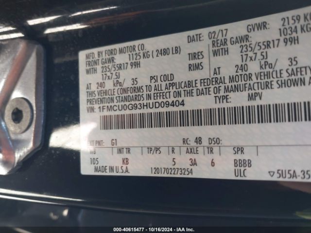 Photo 8 VIN: 1FMCU0G93HUD09404 - FORD ESCAPE 