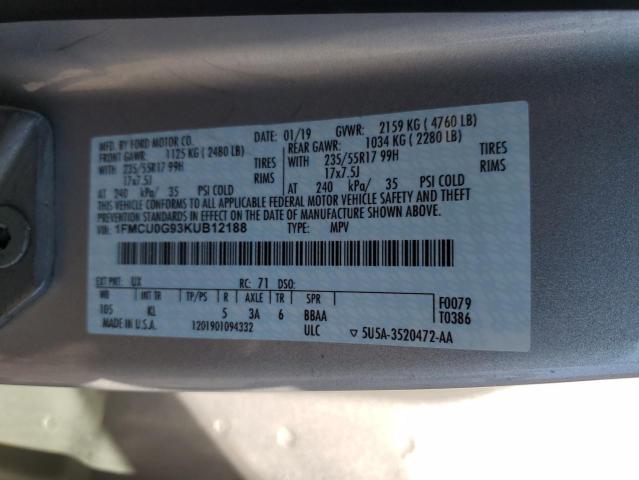 Photo 12 VIN: 1FMCU0G93KUB12188 - FORD ESCAPE SE 