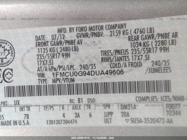 Photo 8 VIN: 1FMCU0G94DUA49606 - FORD ESCAPE 