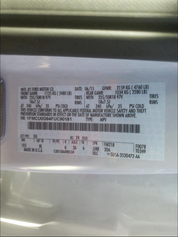 Photo 9 VIN: 1FMCU0G94FUC90181 - FORD ESCAPE SE 