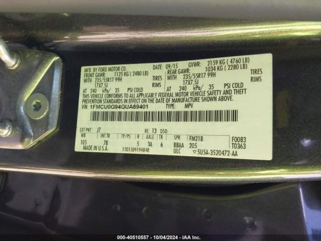 Photo 8 VIN: 1FMCU0G94GUA89401 - FORD ESCAPE 