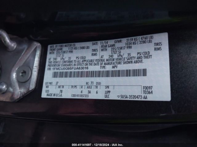 Photo 8 VIN: 1FMCU0G95FUA63016 - FORD ESCAPE 