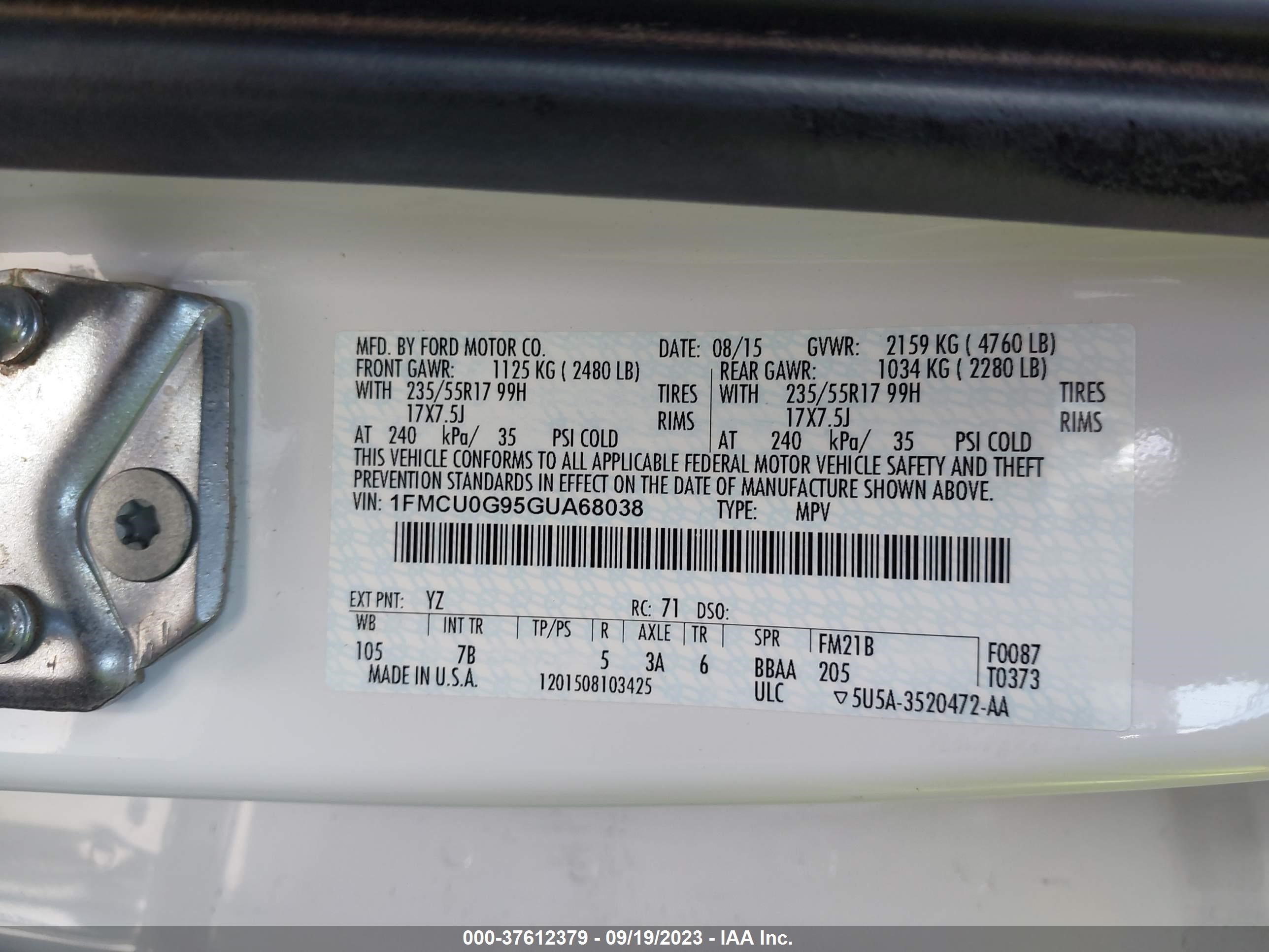 Photo 8 VIN: 1FMCU0G95GUA68038 - FORD ESCAPE 