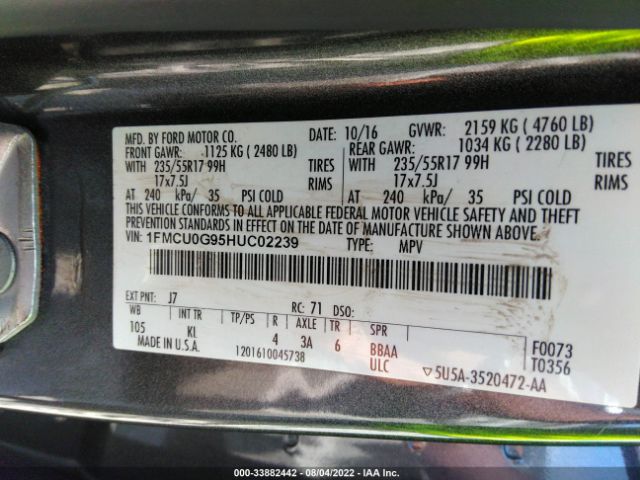 Photo 8 VIN: 1FMCU0G95HUC02239 - FORD ESCAPE 