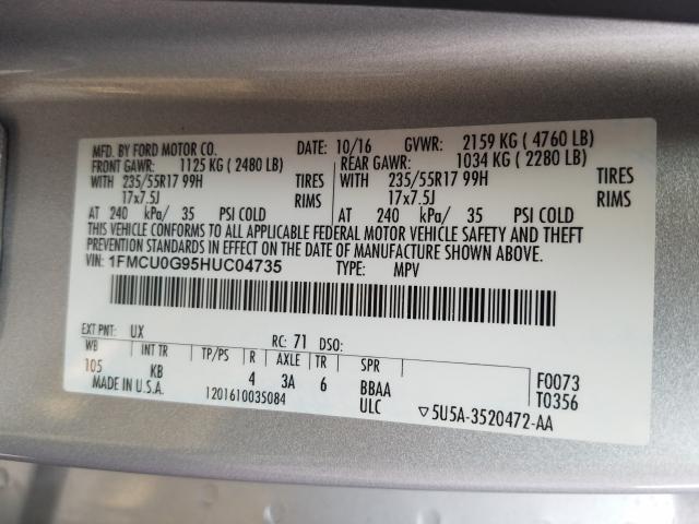 Photo 9 VIN: 1FMCU0G95HUC04735 - FORD ESCAPE SE 