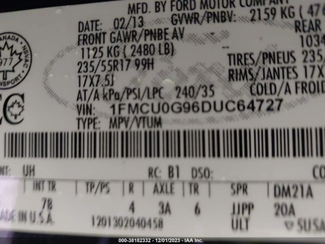 Photo 8 VIN: 1FMCU0G96DUC64727 - FORD ESCAPE 