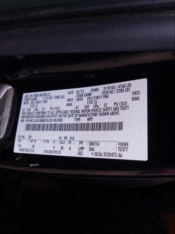 Photo 9 VIN: 1FMCU0G96DUD16356 - FORD ESCAPE SE 