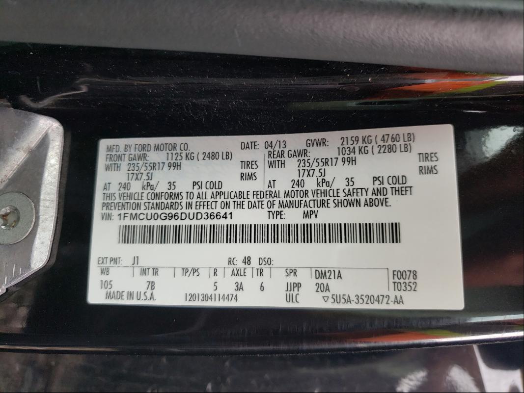 Photo 9 VIN: 1FMCU0G96DUD36641 - FORD ESCAPE 