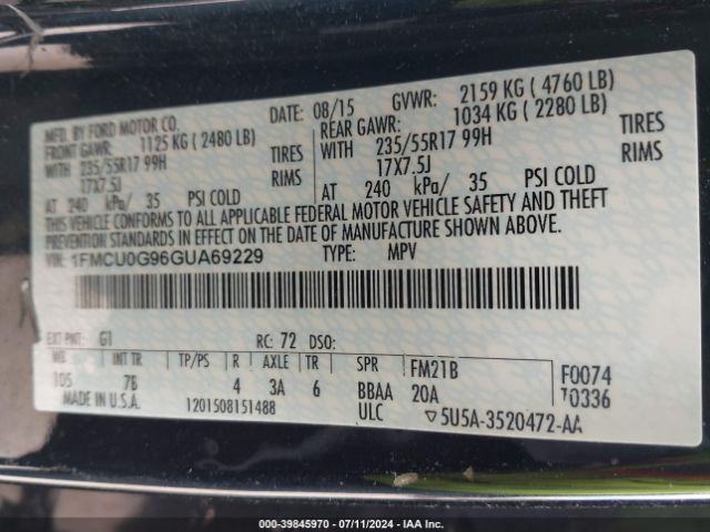 Photo 8 VIN: 1FMCU0G96GUA69229 - FORD ESCAPE 