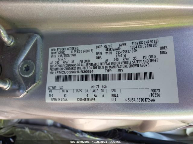 Photo 8 VIN: 1FMCU0G96HUB30984 - FORD ESCAPE 