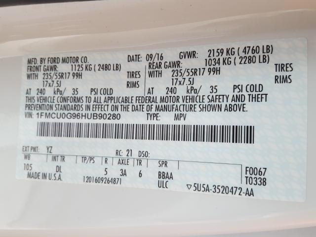 Photo 9 VIN: 1FMCU0G96HUB90280 - FORD ESCAPE SE 