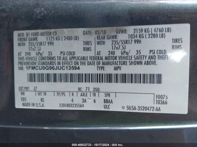 Photo 8 VIN: 1FMCU0G96JUC13594 - FORD ESCAPE 