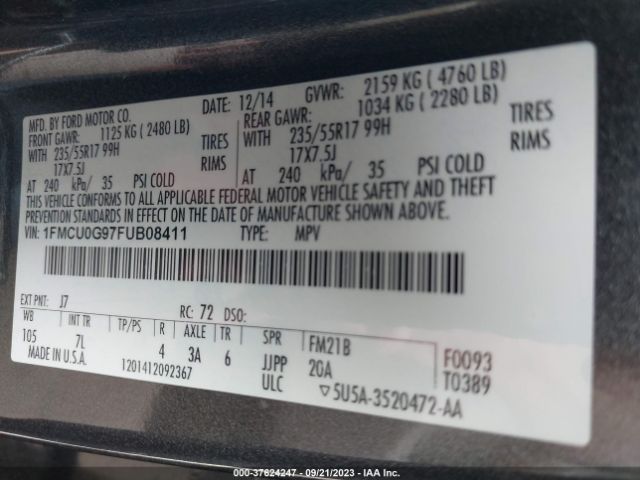 Photo 8 VIN: 1FMCU0G97FUB08411 - FORD ESCAPE 