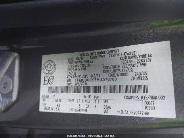 Photo 8 VIN: 1FMCU0G97HUA70763 - FORD ESCAPE 