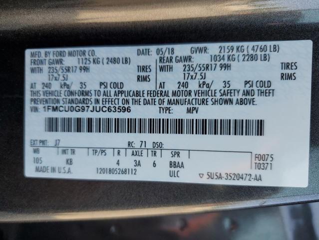 Photo 12 VIN: 1FMCU0G97JUC63596 - FORD ESCAPE 