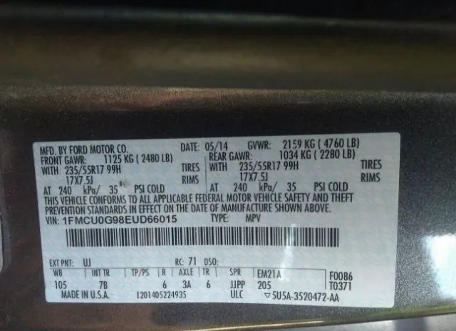 Photo 8 VIN: 1FMCU0G98EUD66015 - FORD ESCAPE 