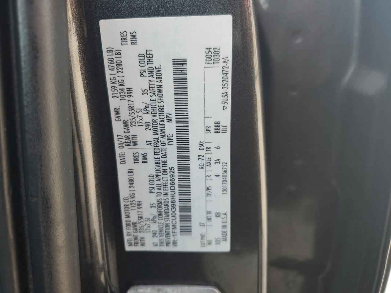 Photo 13 VIN: 1FMCU0G98HUD66925 - FORD ESCAPE 