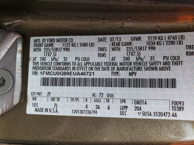 Photo 9 VIN: 1FMCU0G99EUA46721 - FORD ESCAPE SE 