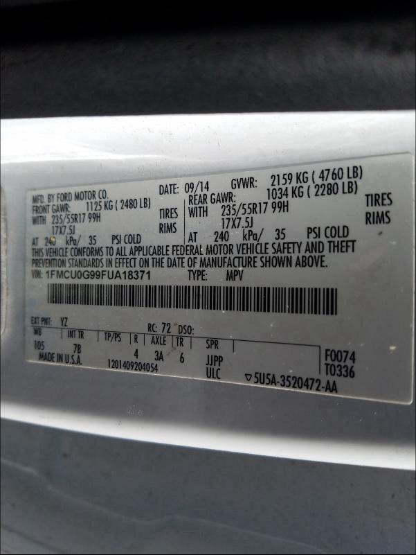 Photo 9 VIN: 1FMCU0G99FUA18371 - FORD ESCAPE SE 