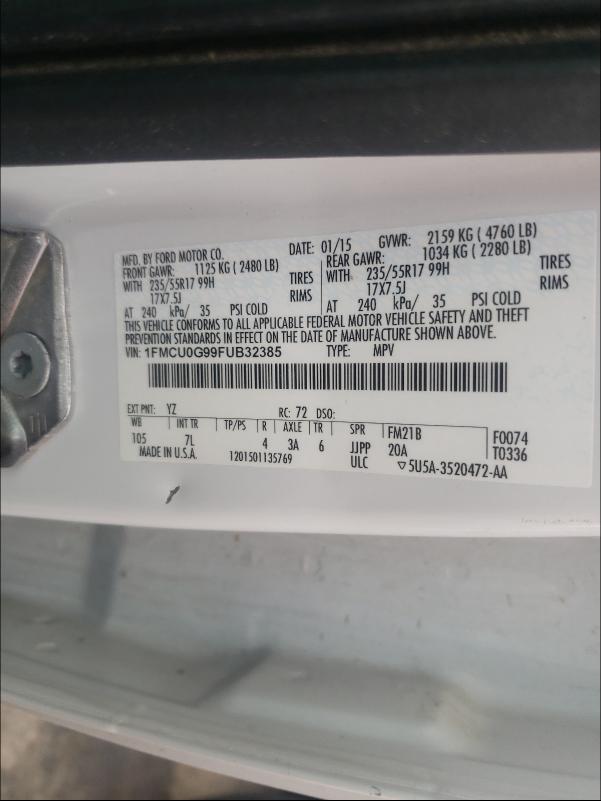 Photo 9 VIN: 1FMCU0G99FUB32385 - FORD ESCAPE SE 