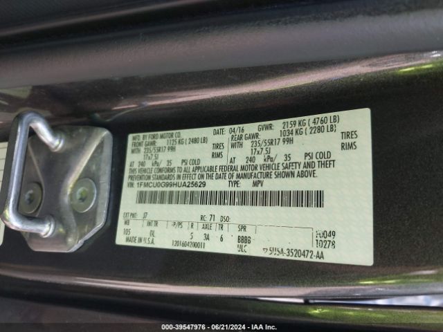 Photo 8 VIN: 1FMCU0G99HUA25629 - FORD ESCAPE 