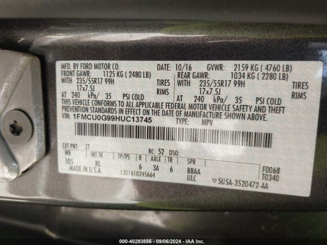 Photo 8 VIN: 1FMCU0G99HUC13745 - FORD ESCAPE 