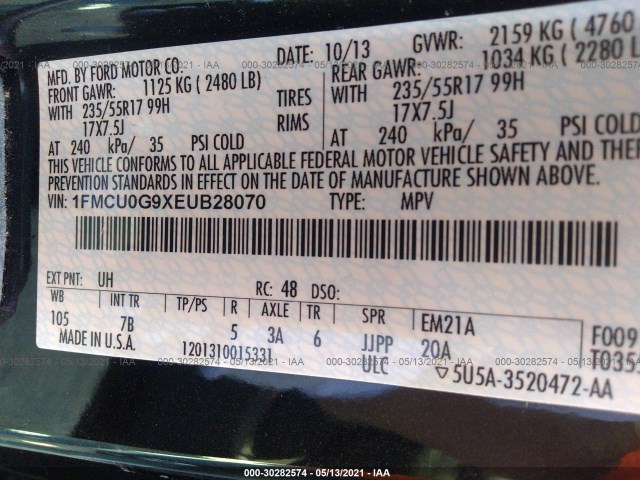 Photo 8 VIN: 1FMCU0G9XEUB28070 - FORD ESCAPE 