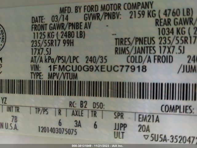 Photo 8 VIN: 1FMCU0G9XEUC77918 - FORD ESCAPE 