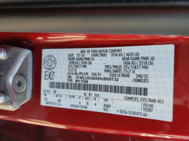 Photo 9 VIN: 1FMCU0GD0HUB09732 - FORD ESCAPE SE 