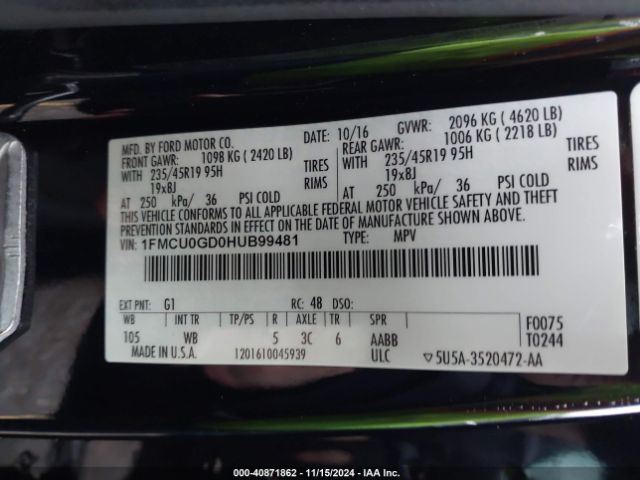 Photo 8 VIN: 1FMCU0GD0HUB99481 - FORD ESCAPE 