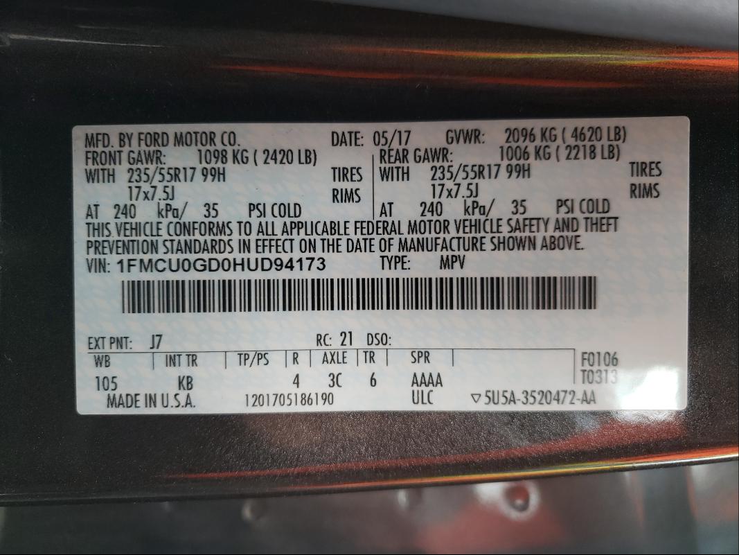 Photo 9 VIN: 1FMCU0GD0HUD94173 - FORD ESCAPE 