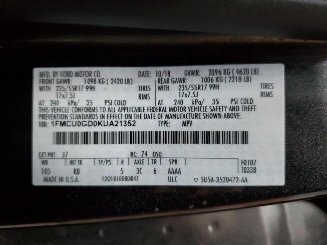 Photo 12 VIN: 1FMCU0GD0KUA21352 - FORD ESCAPE 