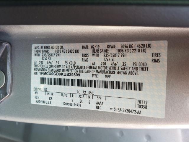 Photo 9 VIN: 1FMCU0GD0KUB29809 - FORD ESCAPE SE 