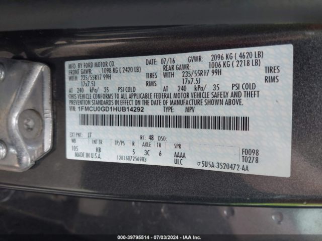 Photo 8 VIN: 1FMCU0GD1HUB14292 - FORD ESCAPE 