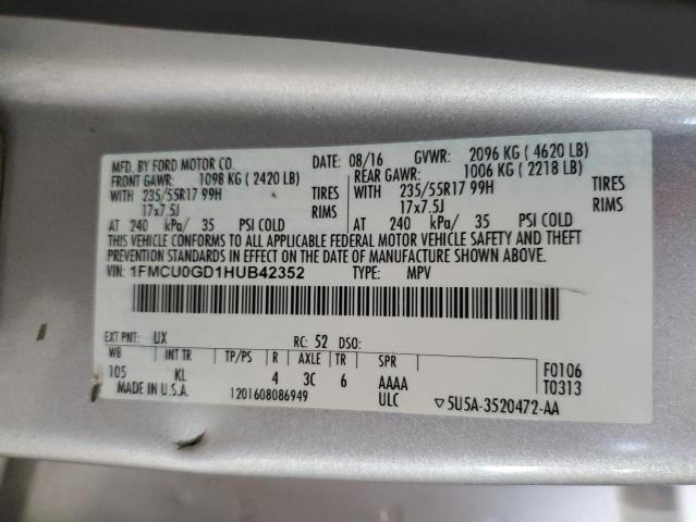 Photo 11 VIN: 1FMCU0GD1HUB42352 - FORD ESCAPE SE 