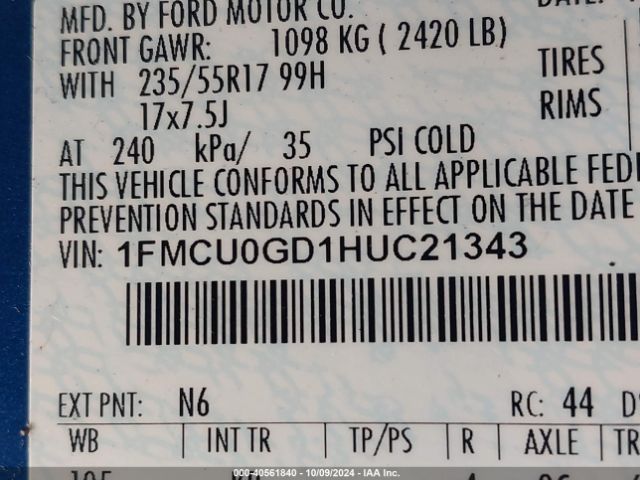 Photo 8 VIN: 1FMCU0GD1HUC21343 - FORD ESCAPE 