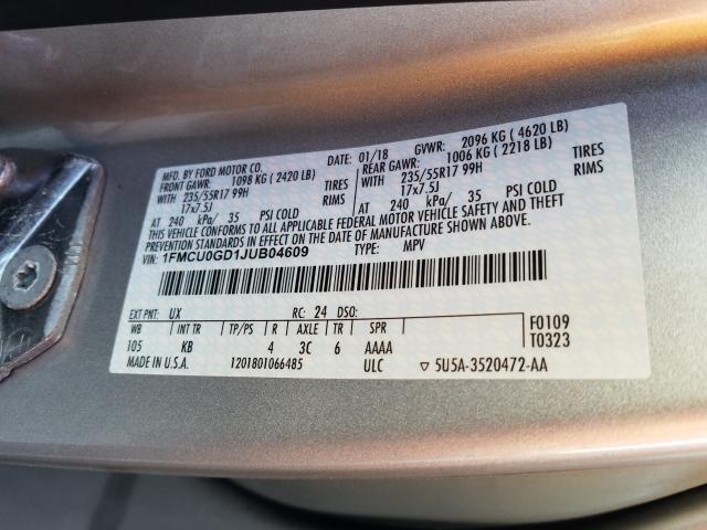 Photo 9 VIN: 1FMCU0GD1JUB04609 - FORD ESCAPE SE 