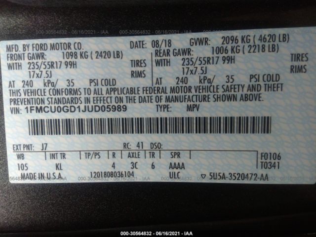 Photo 8 VIN: 1FMCU0GD1JUD05989 - FORD ESCAPE 