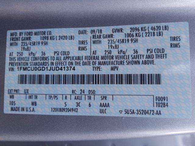 Photo 9 VIN: 1FMCU0GD1JUD41374 - FORD ESCAPE SE 