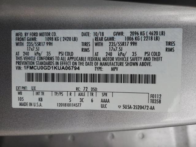 Photo 12 VIN: 1FMCU0GD1KUA06794 - FORD ESCAPE SE 